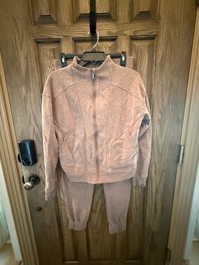 FreeLy Brown Jogger Set Zip Jacket Sweatpants Lounge Set Size Small